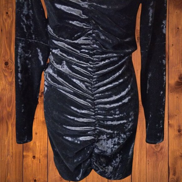 Gilli Women's Small Black Crush Velvet Long Sleeve Ruched Sweetheart Neck Dress - Picture 2 of 4